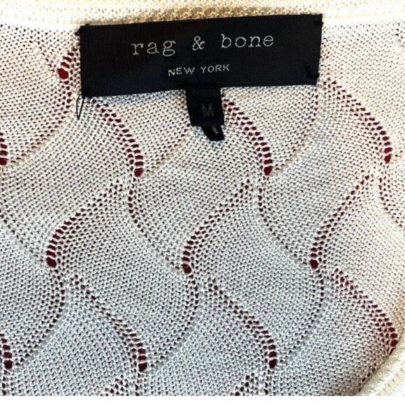 RAG & BONE Crocheted Crop Summer Sweater Womens (M) Boho White Soft Lightweight - Picture 8 of 9